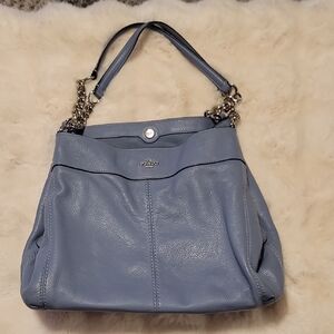Coach Sky Blue Leather Shoulder Bag with Silver Accents